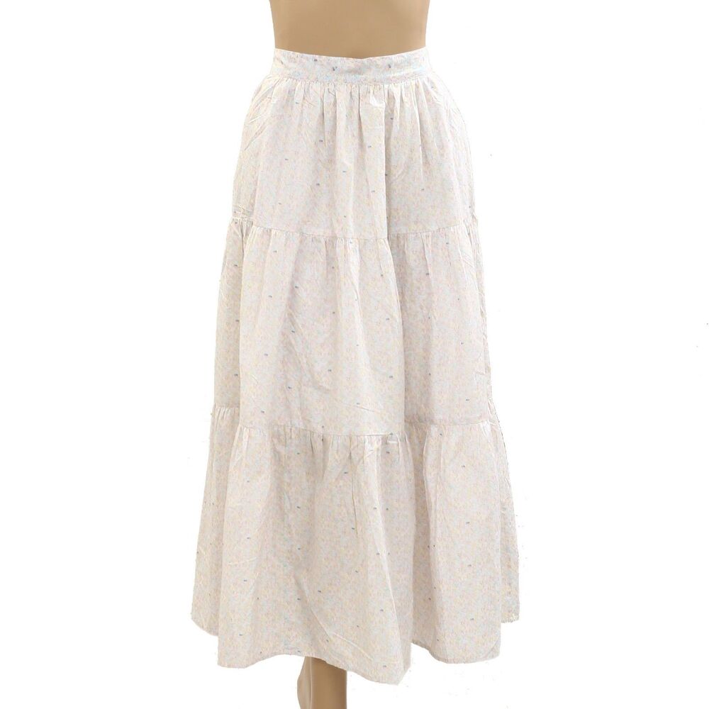 Kerri Rosenthal Floral Printed Midi Skirt Tiered Cotton Summer Pull-On S 284448